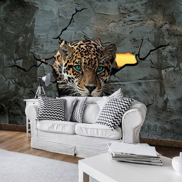 Fototapet - Jaguar după zid (254x184 cm)