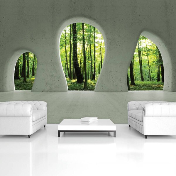 Fototapet - Fereastra - Pădurea verde (152,5x104 cm)