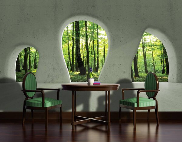 Fototapet - Fereastra - Pădurea verde (152,5x104 cm)