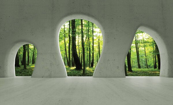 Fototapet - Fereastra - Pădurea verde (152,5x104 cm)