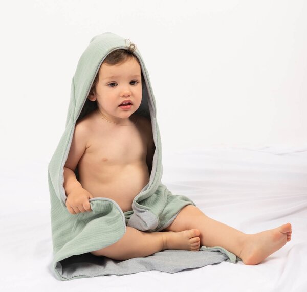 Prosop copii reversibil din muselina si frotir 80x80 cm Kidizi mint, delicat si absorbant