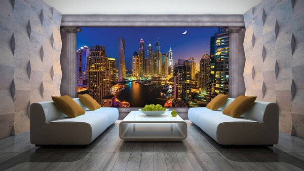 Fototapet - Zgârăienori din Dubai noaptea (254x184 cm)