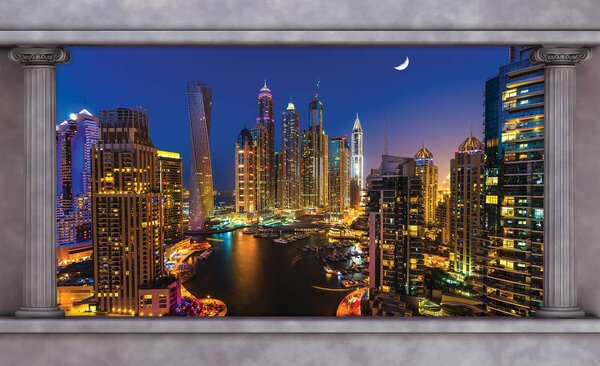 Fototapet - Zgârăienori din Dubai noaptea (254x184 cm)