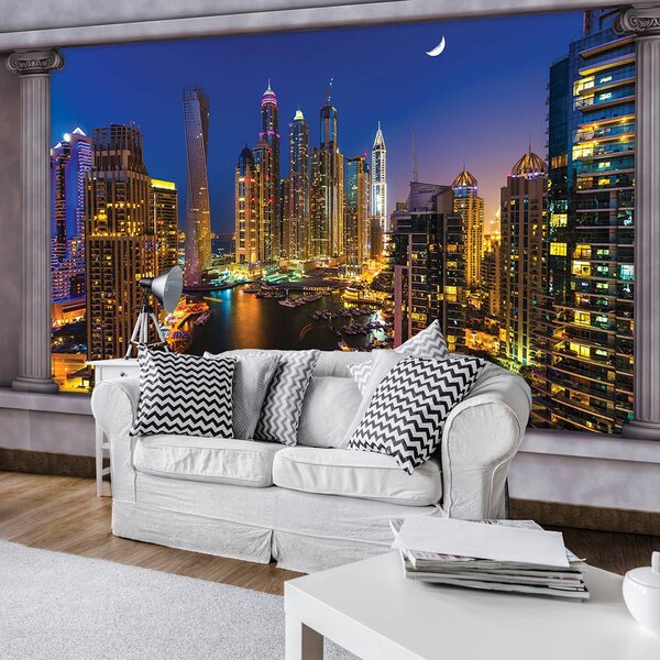 Fototapet - Zgârăienori din Dubai noaptea (254x184 cm)