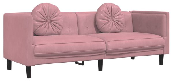 Canapea cu perne, 3 locuri, roz, catifea