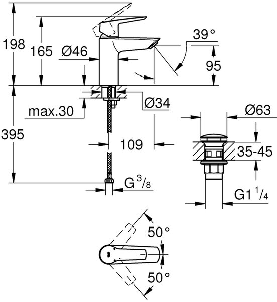 Grohe Start baterie lavoar stativ negru 235502432