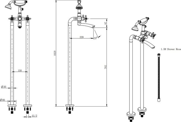 FDesign Lacrima baterie cadă-duș stativ || FD1-LRA-11F-66