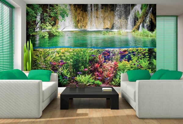 Fototapet - Plantele pești și cascada (254x184 cm)