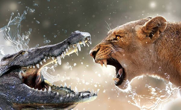 Fototapet - Aligator și predator (152,5x104 cm)