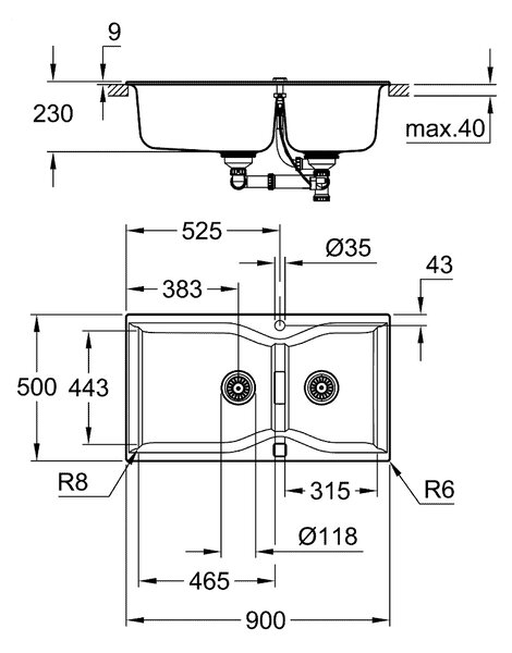 Grohe K700 chiuvetă din granit 90x50 cm negru 31658AP0