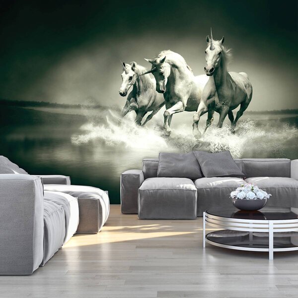 Fototapet - Unicorni galopînd pe apă (152,5x104 cm)