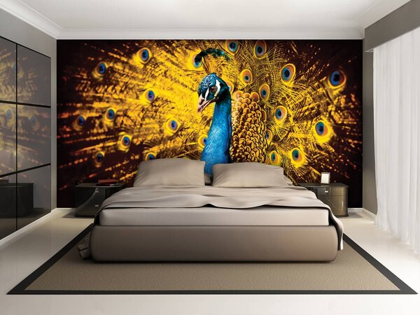 Fototapet - Păun cu pene galbene (152,5x104 cm)