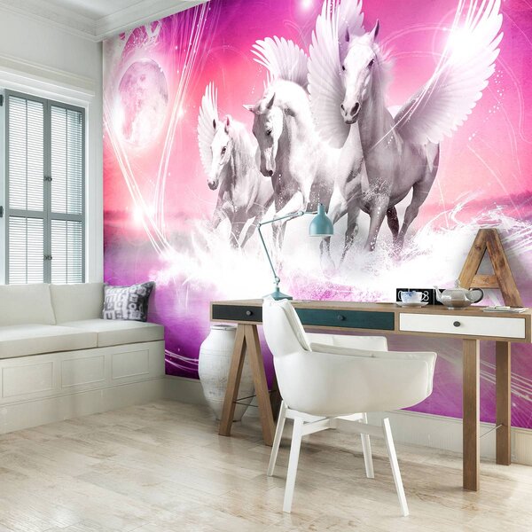 Fototapet - Pegas pe fundal roz (152,5x104 cm)