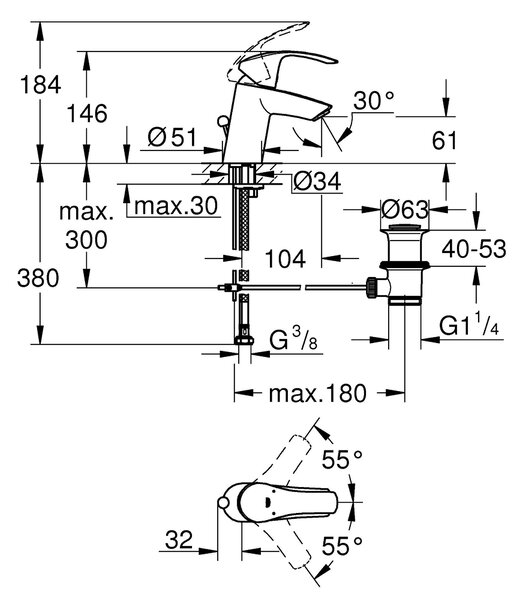 Grohe Eurosmart baterie lavoar stativ crom 33265002