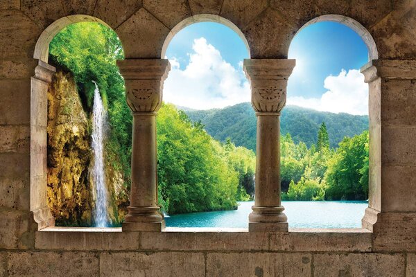 Fototapet - Privire spre stălpi cu casca (152,5x104 cm)