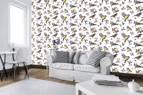 Fototapet - Păsărele și ornament floral (152,5x104 cm)