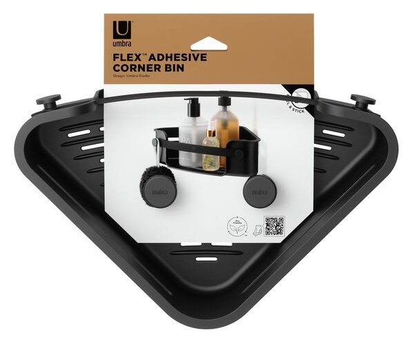 Raft pentru baie negru autoadeziv, pentru colț, din plastic Flex Adhesive – Umbra