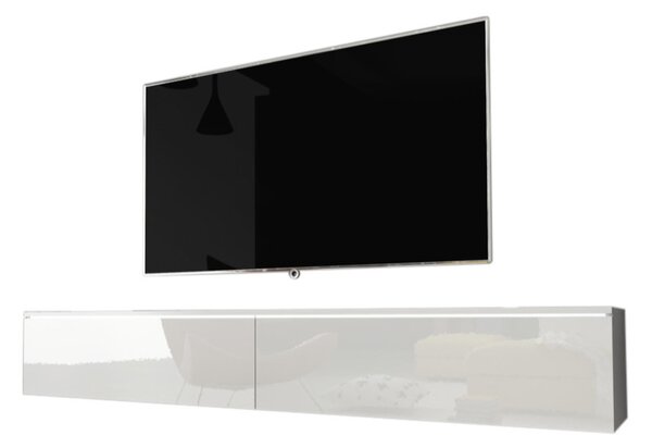 Comoda TV MENDES D 180, 180x30x32, alb/alb luciu + LED