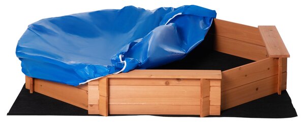 Outsunny Ladă de Nisip din Lem cu Scaune și Copertină, Joc de Grădină pentru Copii 3-8 Ani, 139.5x139.5x21.5 cm, Roșu | Aosom Romania