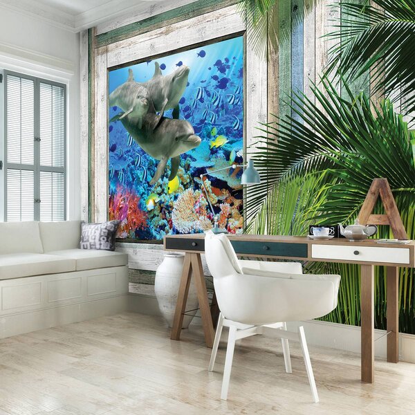 Fototapet - Delfinii și peștii sub mare (152,5x104 cm)
