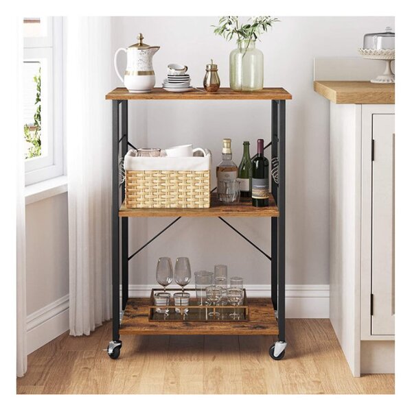 Raft de bucatarie Vintage maro cu role 60x40x89 cm