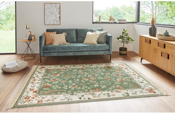 Covor verde/crem din viscoză 135x195 cm Oriental – Nouristan