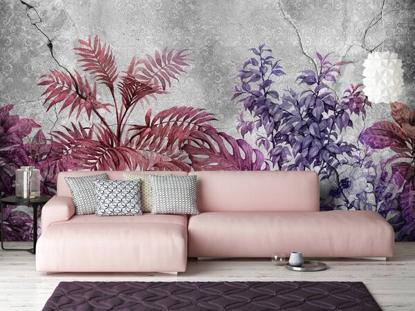 Fototapet - Plante pe beton - violete (152,5x104 cm)