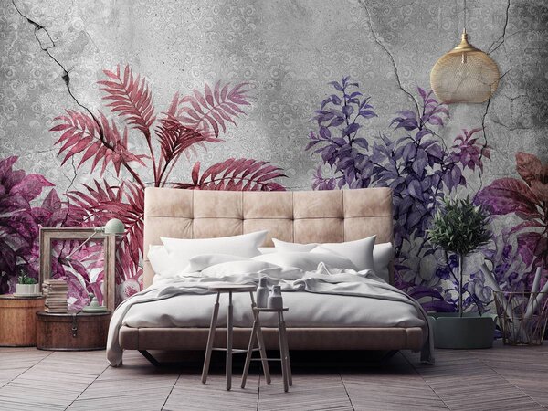 Fototapet - Plante pe beton - violete (152,5x104 cm)