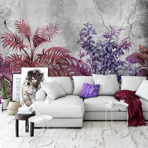Fototapet - Plante pe beton - violete (152,5x104 cm)