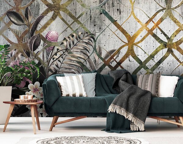 Fototapet - Plantele și ornament de aur (152,5x104 cm)