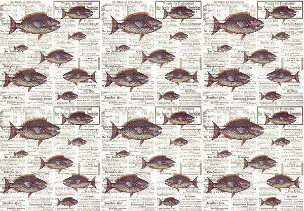 Fototapet - Piranhas în ziare vechi (152,5x104 cm)
