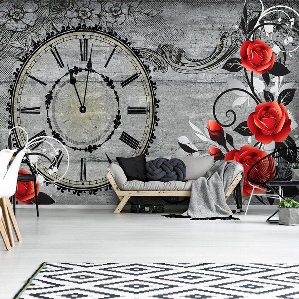 Fototapet - Ceas cu flori (152,5x104 cm)