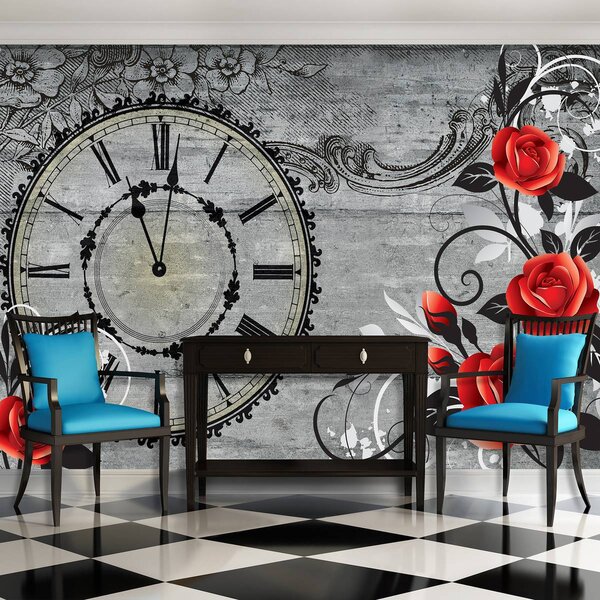 Fototapet - Ceas cu flori (152,5x104 cm)