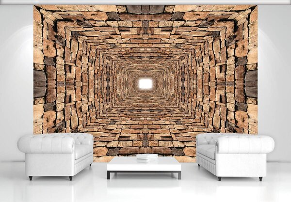 Fototapet - 3D - Tunel din pietre (152,5x104 cm)