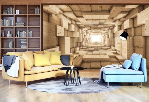 Fototapet - 3D tunel din lemn (254x184 cm)
