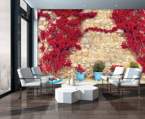 Fototapet - Perete cu flori (152,5x104 cm)