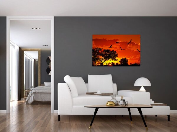 Tablou cu păsări în apus de soare (90x60 cm)