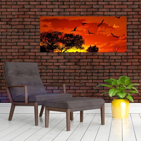 Tablou cu păsări în apus de soare (120x50 cm)