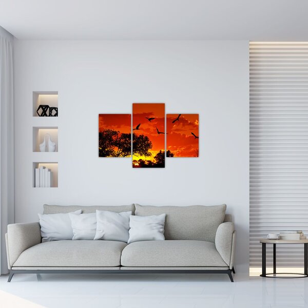 Tablou cu păsări în apus de soare (90x60 cm)