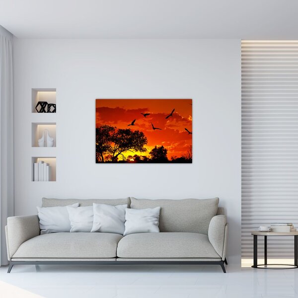 Tablou cu păsări în apus de soare (90x60 cm)