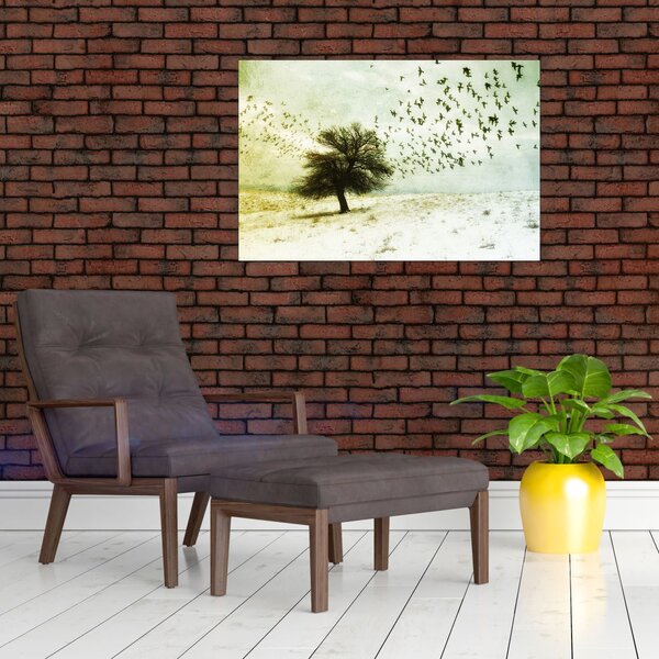 Tablou - cu multe păsări pictate (90x60 cm)