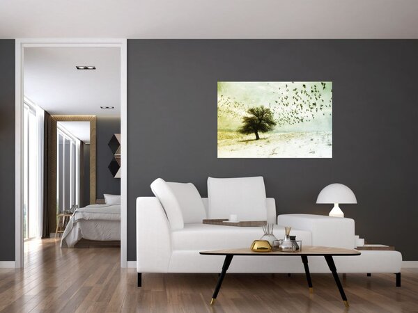 Tablou - cu multe păsări pictate (90x60 cm)