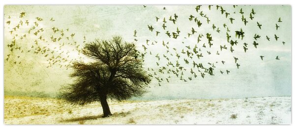 Tablou - cu multe păsări pictate (120x50 cm)