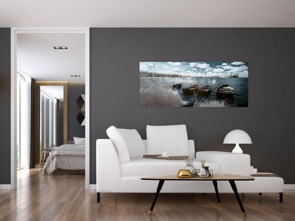 Tablou - Bărci de lemn pe lac (120x50 cm)