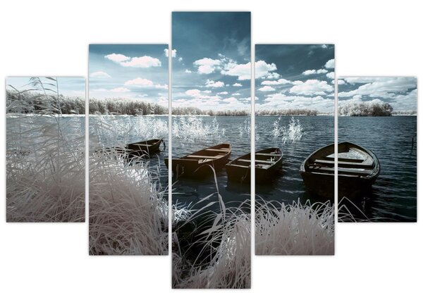 Tablou - Bărci de lemn pe lac (150x105 cm)