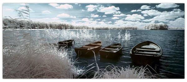 Tablou - Bărci de lemn pe lac (120x50 cm)