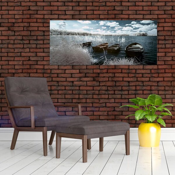 Tablou - Bărci de lemn pe lac (120x50 cm)