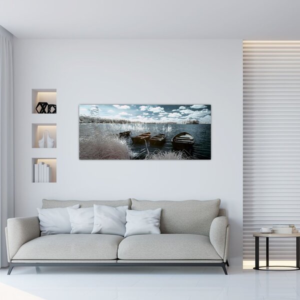 Tablou - Bărci de lemn pe lac (120x50 cm)