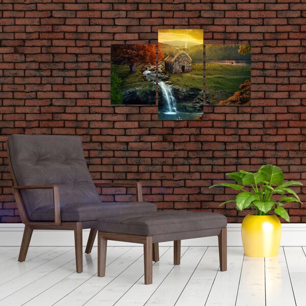 Tablou cu căbănuță în peisaj de poveste (90x60 cm)