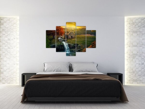 Tablou cu căbănuță în peisaj de poveste (150x105 cm)